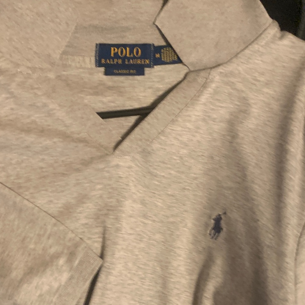 Polo by Ralph Lauren Light Gray V-Neck Polo with Navy Logo